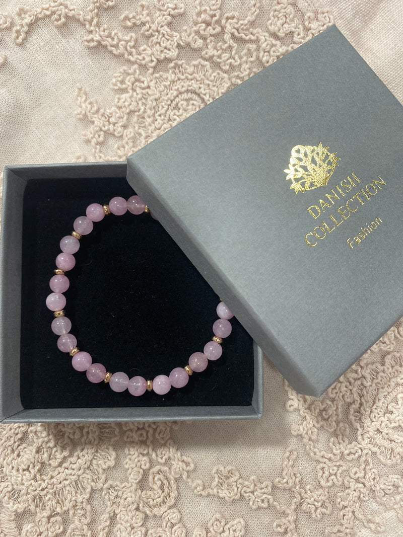 Bracelet - Natural Stones With Golden Spacers - Bubblegum Pink