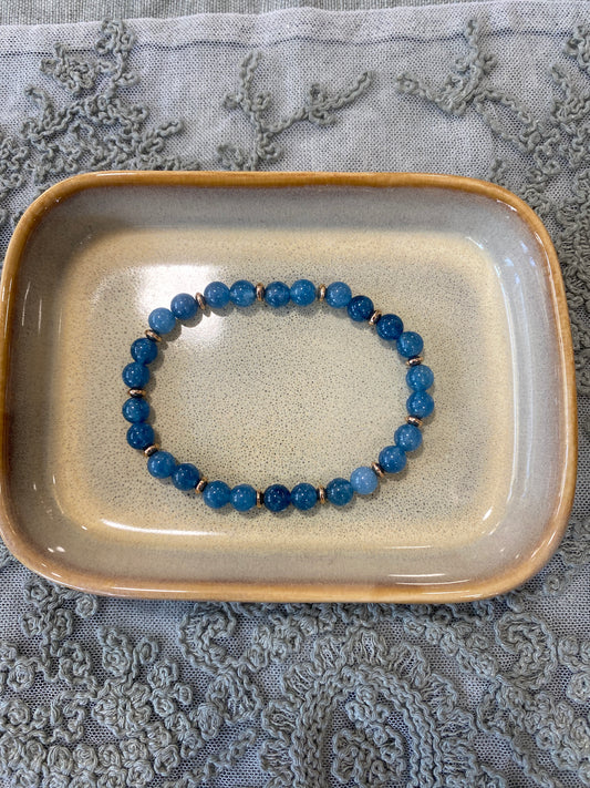 Bracelet - Natural Stones With Golden Spacers - Teal