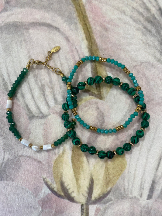 Bracelets - SET/3 - NORA - Bottle Green