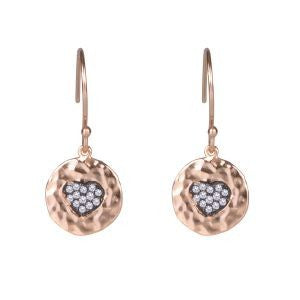 VIA London - Hammered Heart Hook Earrings - 18ct Rose Gold Plated