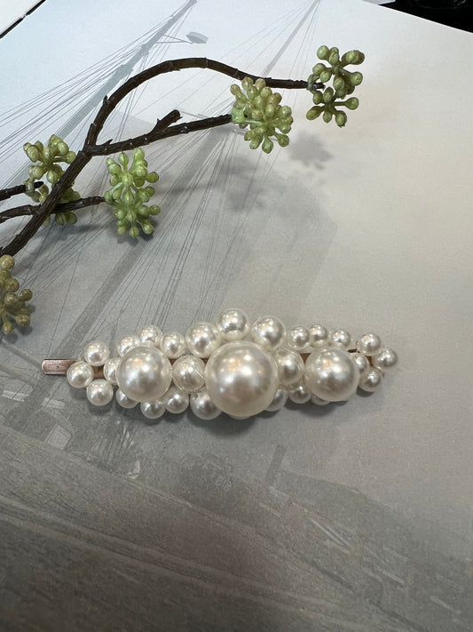 Hair Slide - Faux Pearls - Gold Plated