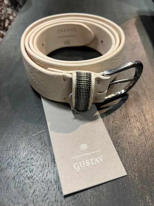 Belt - Leather - With Embellishment - Creme