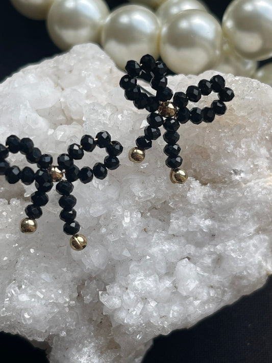 Earrings - JULIETTA - Bow Beaded Black