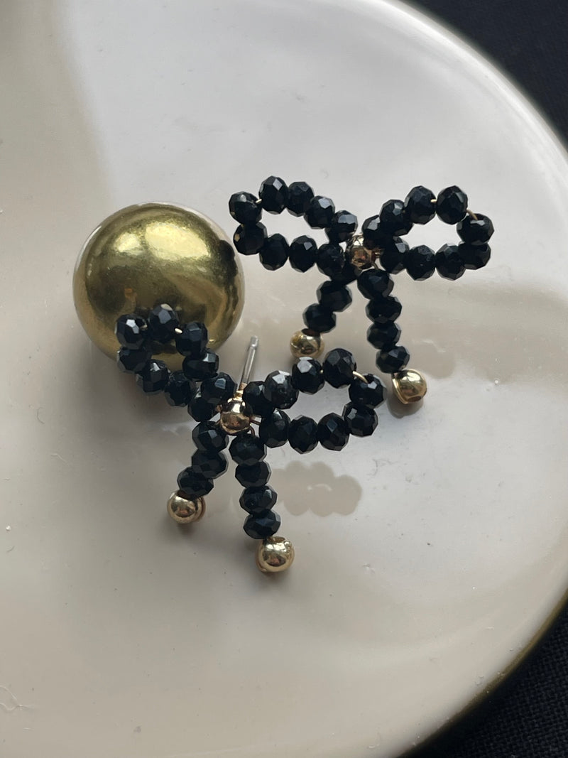 Earrings - JULIETTA - Bow Beaded Black