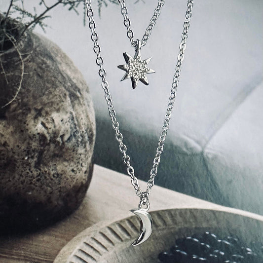 Necklace - Moon & Star - Sterling Silver