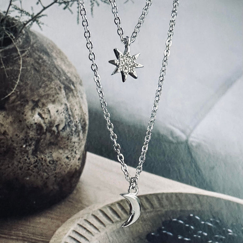 Necklace - Moon & Star - Sterling Silver