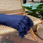 Throw with Tassels -  Navy Blue