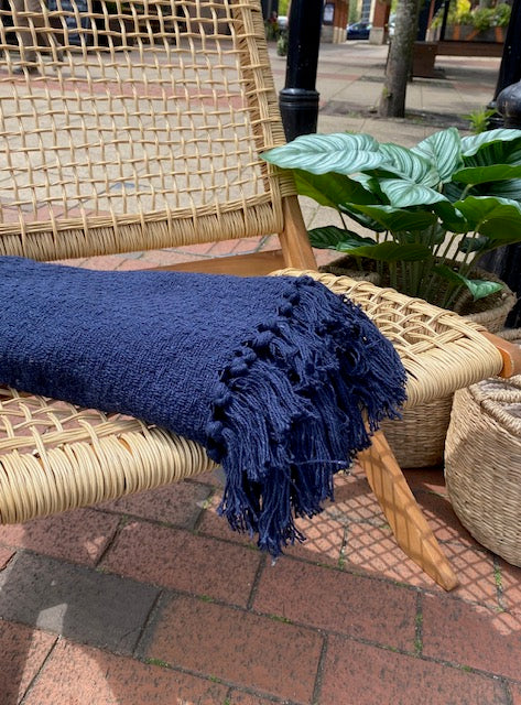 Throw with Tassels -  Navy Blue