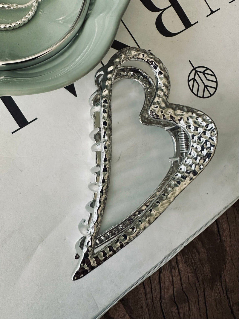 Hair Clip - Heart - Silver Plated