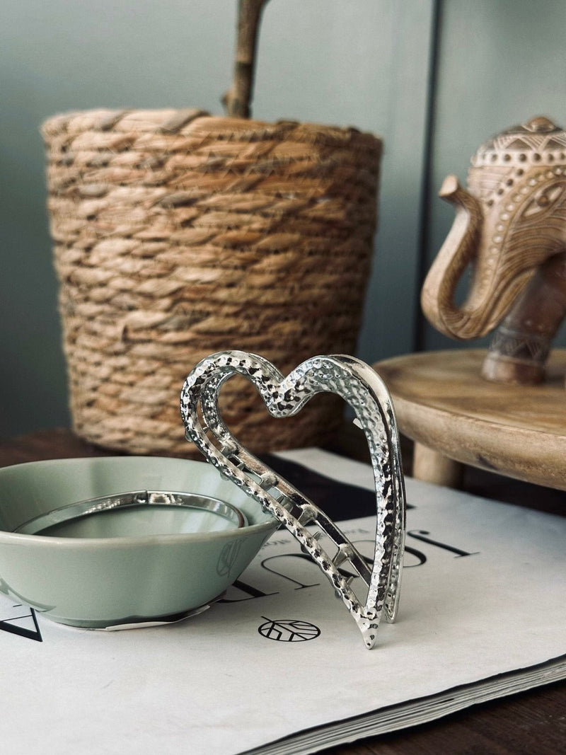 Hair Clip - Heart - Silver Plated