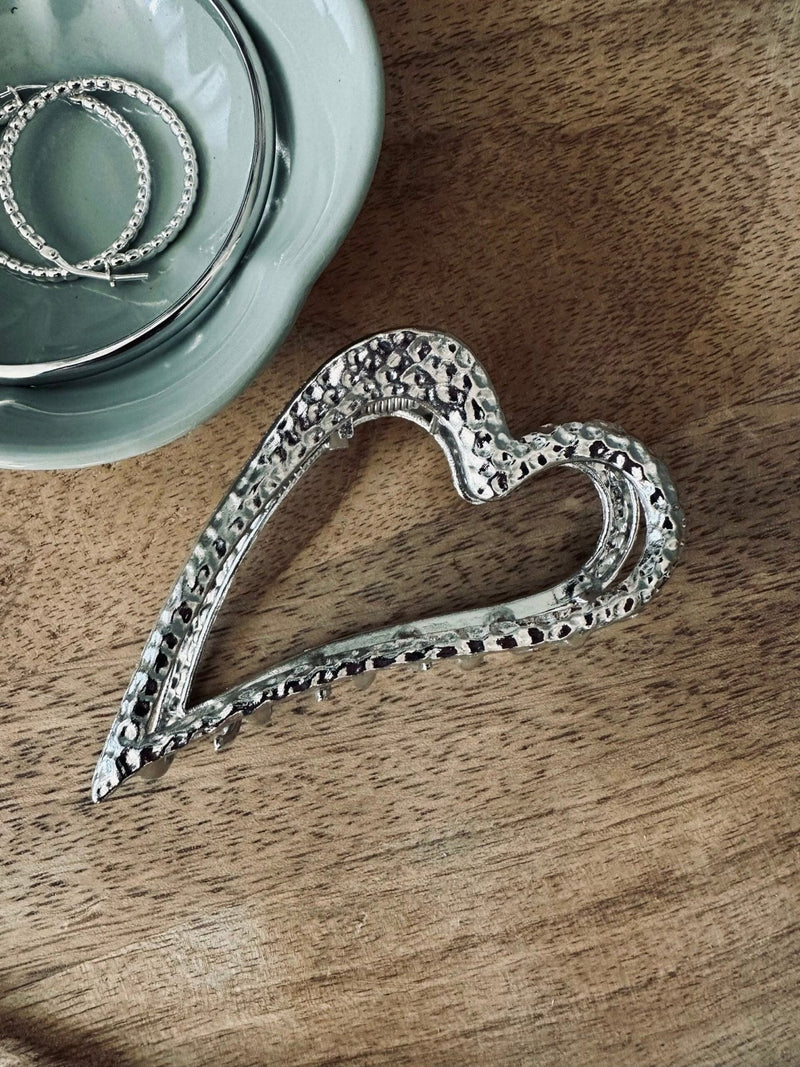 Hair Clip - Heart - Silver Plated