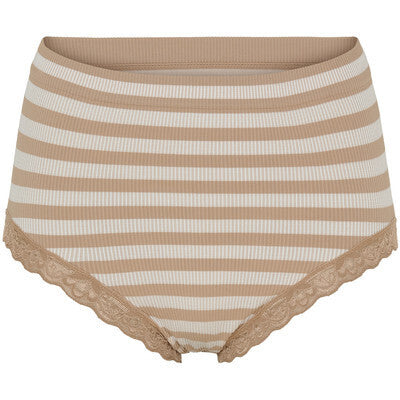 ISA Stripe Midi Knickers with lace - Nudo/Bianco