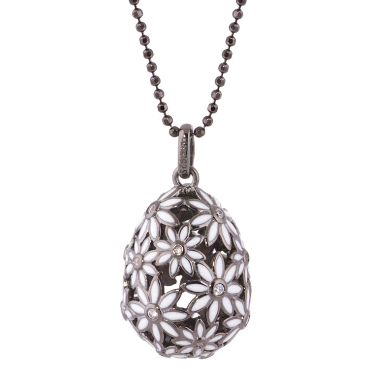 Juleo Jewellery - Black Rhodium Floral Egg with White Enamel - Loose Pendant