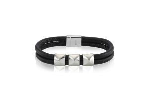 SIF JAKOBS-Macerata Tre Bracelet-Black Leather- 925 Sterling Silver