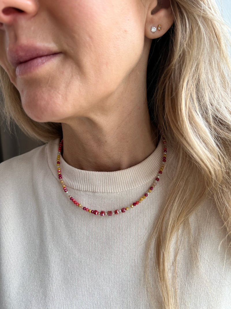 Necklace MIA - Crystal Beads - Multi Red