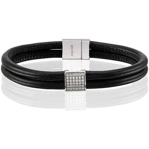 SIF JAKOBS-Modena Bracelet-Black Leather- 925 Sterling Silver-Cubic Zirconia