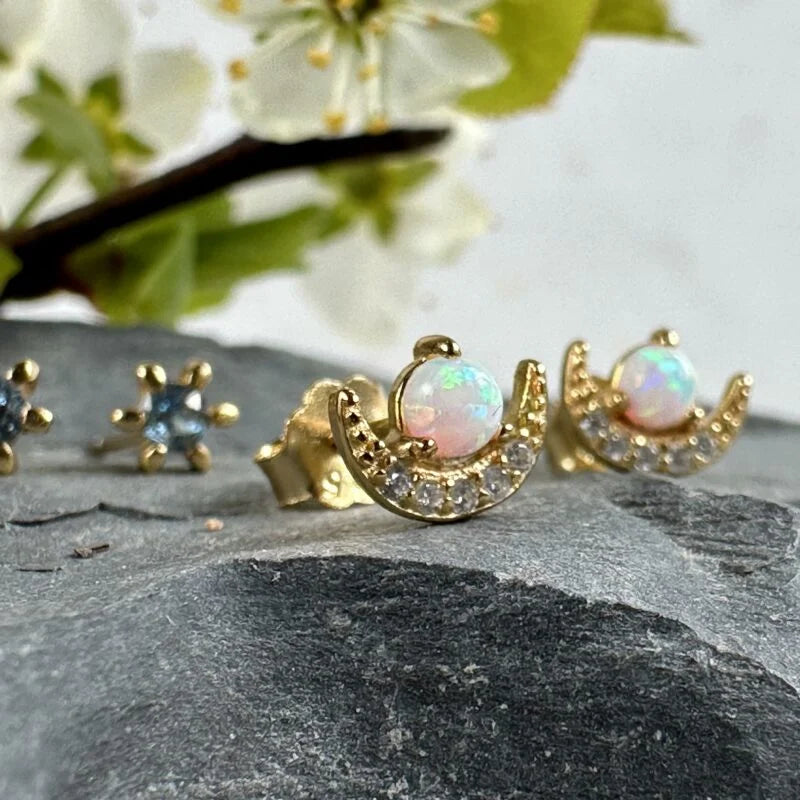 Opal & Moon Stud Earrings