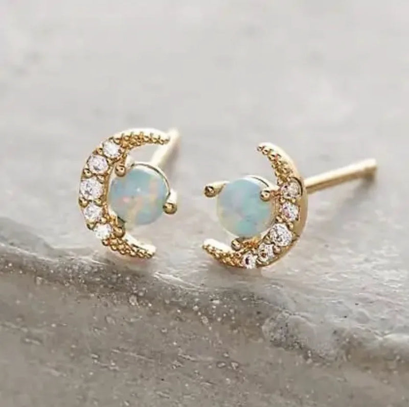 Opal & Moon Stud Earrings