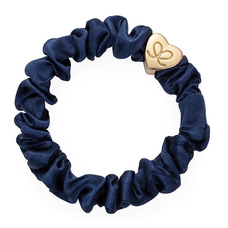 Scrunchie - Silk - Navy Gold Heart