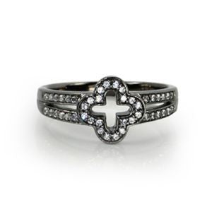 Juleo Jewellery - Open Clover Ring - Black Rhodium Plated