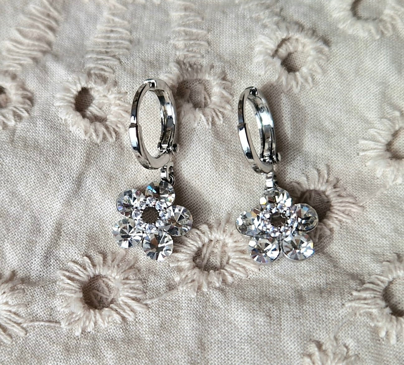 Earrings - DAISY - Clear -Silver Plated