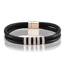 SIF JAKOBS- Modena 5 Rings Leather Bracelet - Rhodium Plated 925 Sterling Silver