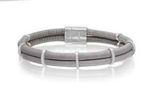 SIF JAKOBS- Modena 7 Rings Leather Bracelet - Rhodium Plated 925 Sterling Silver