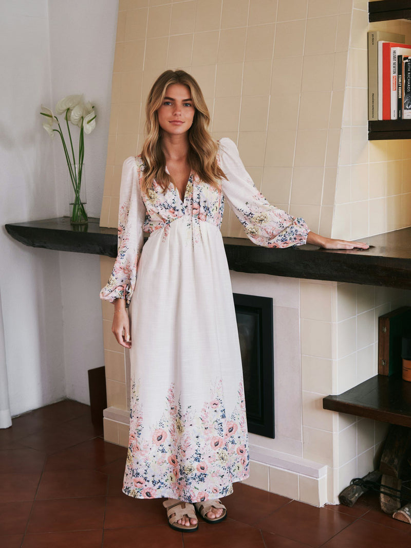Dress Maxi - SILFI - Flower Print - Creme