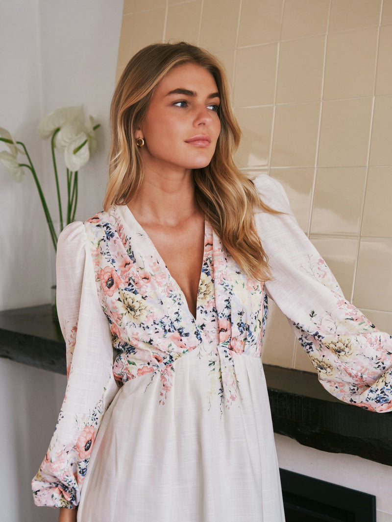 Dress Maxi - SILFI - Flower Print - Creme
