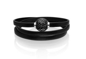 SIF JAKOBS- Arezzo Collection Black Leather Bracelet -White/Black Cubic Zirconia