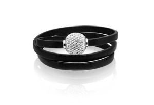 SIF JAKOBS- Arezzo Collection Black Leather Bracelet -White/Black Cubic Zirconia