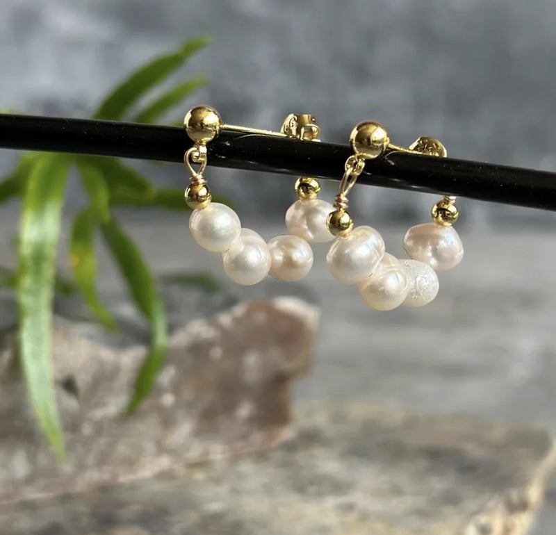 Earrings -PHILIPPA-Freshwater Pearls -Stainless Steel - Gold plated