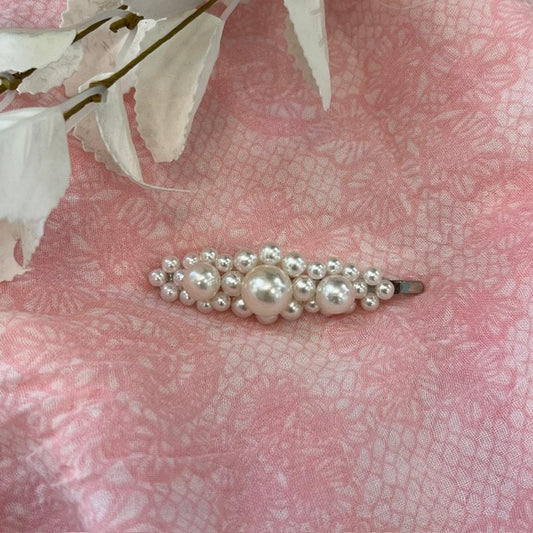 Hair Slide - Faux Pearls - Silver Plated