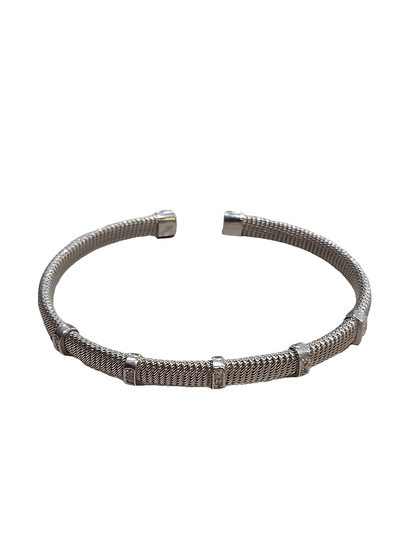 Juleo Jewellery - Chunky Sterling Silver and Diamond Bangle