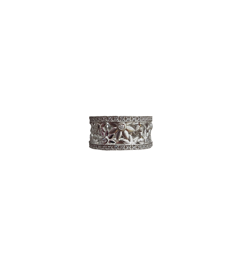 Juleo Jewellery - Matt Thick Flower band with Cubic Zirconia