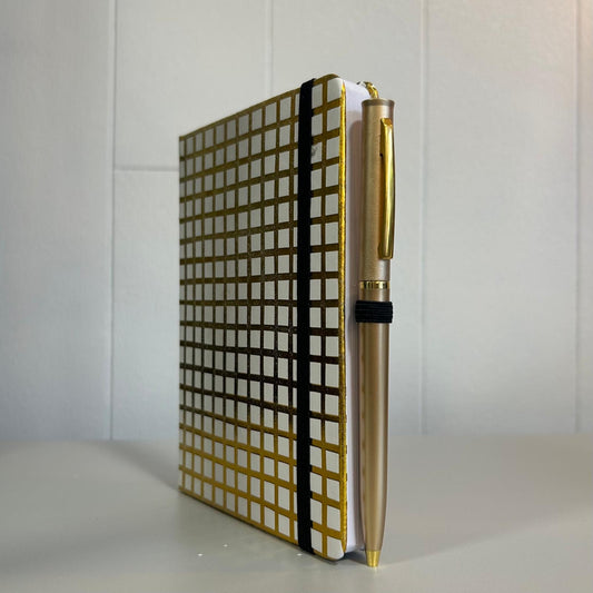 Notebook With Pen - Gold Gingham