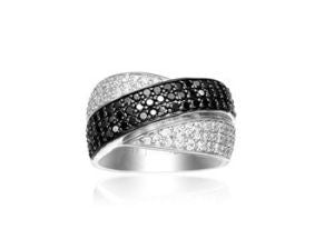 SIF JAKOBS - Ischca Piccolo Ring - 925 Sterling Silver- Black and White Cubic Zirconia