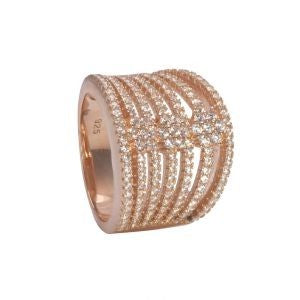 J-JAZ - Gina Ring - 925 Sterling Silver - Rose Gold Plating - Cubic Zirconia