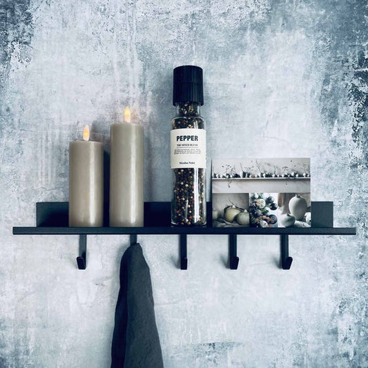 Shelf  - 5 Hooks - Iron - Black