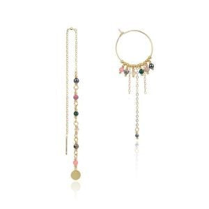 WIOGA - Gertrud Mix Drop Earrings - Multi-coloured stones on chain drops